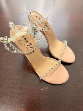 Lemon Drop Nude Clear Spiked Studded Heels Size 8